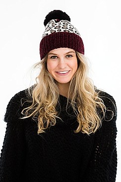 A DOZEN LEOPARD POMPOM BEANIES