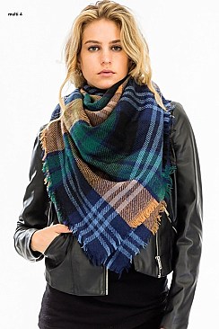 Pack of 12 pcs Plaid Oversized Square Blanket Scarves