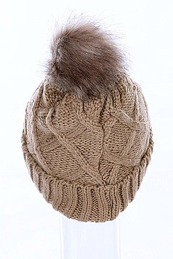 Pack of 12 (pieces) Assorted Fur Lining Pompom Cable Beanies