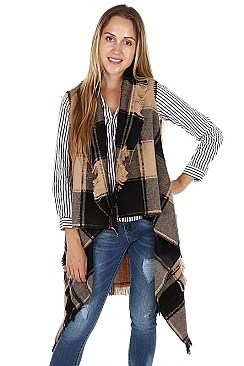 Fashionable Multi Tone Plaid Pattern Cape FM-FTZAO6075