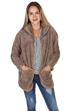 Trendy Soft Fur Hooded Cardigan FM-AO6070