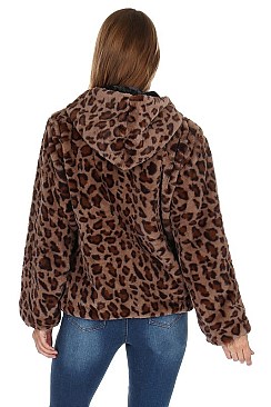 Fashionable Soft Fur Leopard Hooded Cardigan FM-AV295