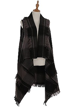 Fashionable Multi Tone Plaid Pattern Cape FM-FTZAO6075