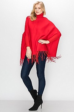 Turtleneck Poncho with Tassel