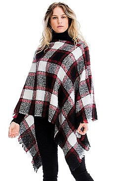 Trendy Plaid Pattern Poncho