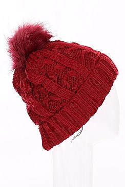 Stylish Fur Lining Pompom Cable Beanies FM-AT222