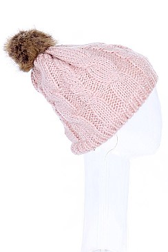 Sassy Sequin Accent Pompom Fur Lined Beanies FM-HT736