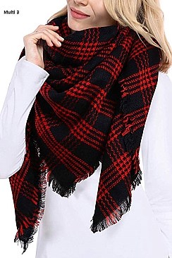 Multi Tone Plaid Over Sized Blanket Scarves Shawls