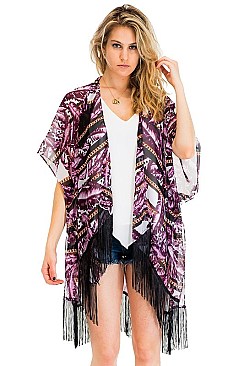 Stylish Feather Print Tassel Kimono FM-KSF209