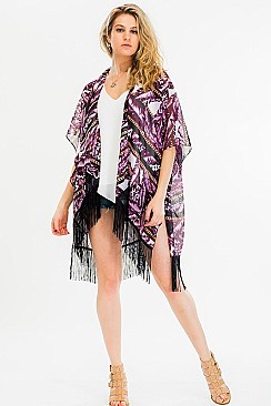 Stylish Feather Print Tassel Kimono FM-KSF209
