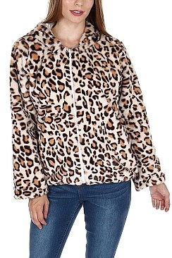 Fashionable Soft Fur Leopard Hooded Cardigan FM-AV295