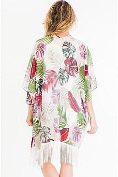 Stylish Palm Print Tassel Kimono FM-KSF213