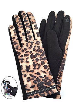 Pack of 4 Pairs Cheetah Print Touch Screen Gloves
