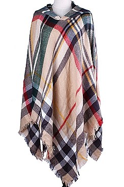 Pack of (6pieces) Classy Plaid Hooded Poncho FM-PC7422