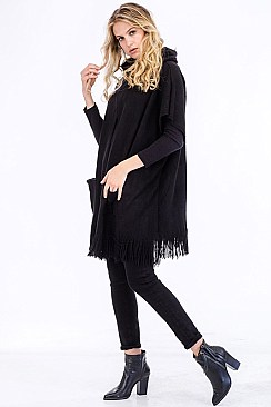 Fringe Poncho with Pockets FM-FTZWSF227