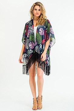 Stylish Palm Print Tassel Kimono FM-KSF213