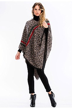 PACK of 12 Stripe Accent Leopard Poncho