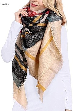 Multi Tone Plaid Over Sized Blanket Scarves Shawls