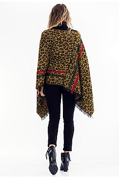 PACK of 12 Stripe Accent Leopard Poncho