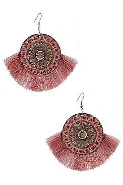 Pack of 12 (pieces) Assorted Wood Tassel Dangle Earring FMCE7049