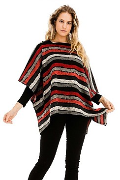 Pack of 12 MULTI TONE STRIPED PONCHO