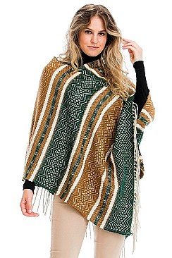 FRINGED TRIBAL PONCHO