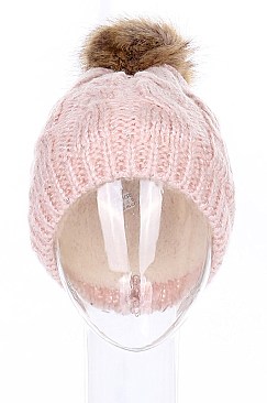 Sassy Sequin Accent Pompom Fur Lined Beanies FM-HT736