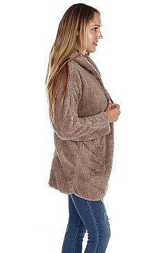 Trendy Soft Fur Hooded Cardigan FM-AO6070