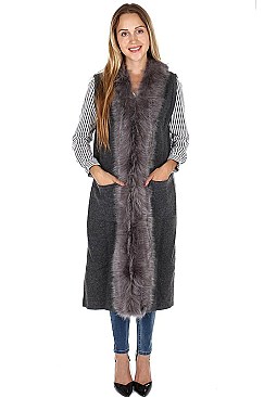 Elegant Soft Fur Collar Longline Vest