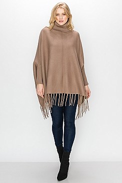 Turtleneck Poncho with Tassel