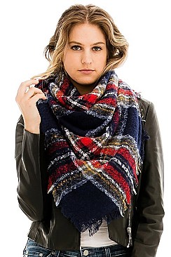 Pack of 12 Plaid Oversized Square Blanket Scarves