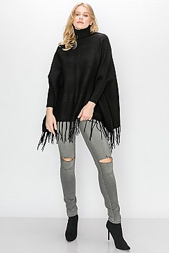 Turtleneck Poncho with Tassel