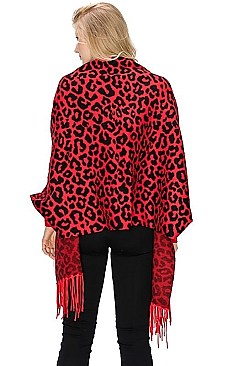 LEOPARD PRINT TASSEL PONCHO