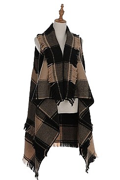 Fashionable Multi Tone Plaid Pattern Cape FM-FTZAO6075