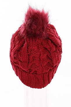 Stylish Fur Lining Pompom Cable Beanies FM-AT222