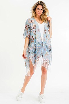 PACK OF 6 Cushy Flower Print Tassel Kimono