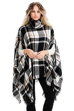 Pack of 6 Pcs Assorted Color Plaid Pattern Poncho