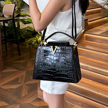 Patent Croc -V- Emblem Bucket Handbag