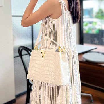 Patent Croc -V- Emblem Bucket Handbag