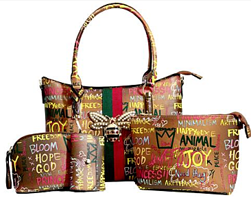 4-in-1  Graffiti Bee Stripe ACCENT Satchel Bag Value Set