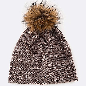 Raccoon Fur PomPom Cotton Blend Slouchy Beanie LA-EXP1003