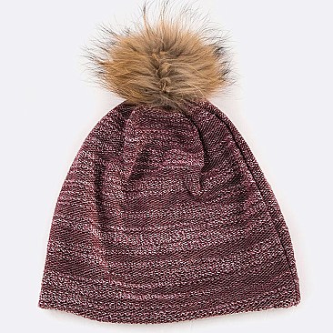 Raccoon Fur PomPom Cotton Blend Slouchy Beanie LA-EXP1003