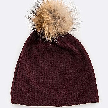 Raccoon PomPom Fur Cotton Slouchy Beanie LA-EXP1004