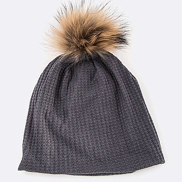 Raccoon PomPom Fur Cotton Slouchy Beanie LA-EXP1004