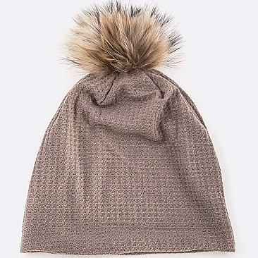 Raccoon PomPom Fur Cotton Slouchy Beanie LA-EXP1004
