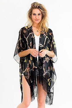Pretty Butterfly Print Tassel Kimono FM-KSF212