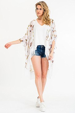 Pretty Butterfly Print Tassel Kimono FM-KSF212