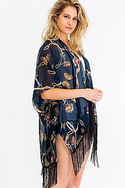 Pretty Butterfly Print Tassel Kimono FM-KSF212