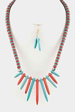 Gem Stone Spike Beads Necklace Set