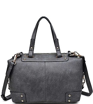 STYLISH FAUX LEATHER BROADWAY SATCHEL BAG JY10427CML